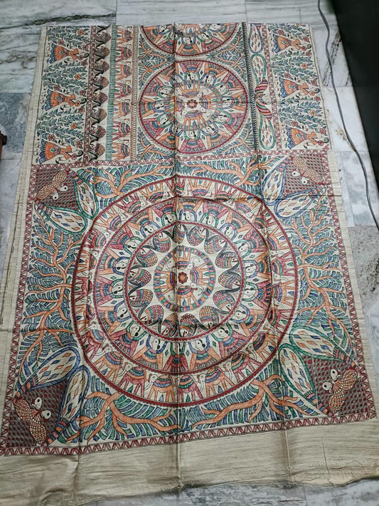 Hand painted madhubani on tussar