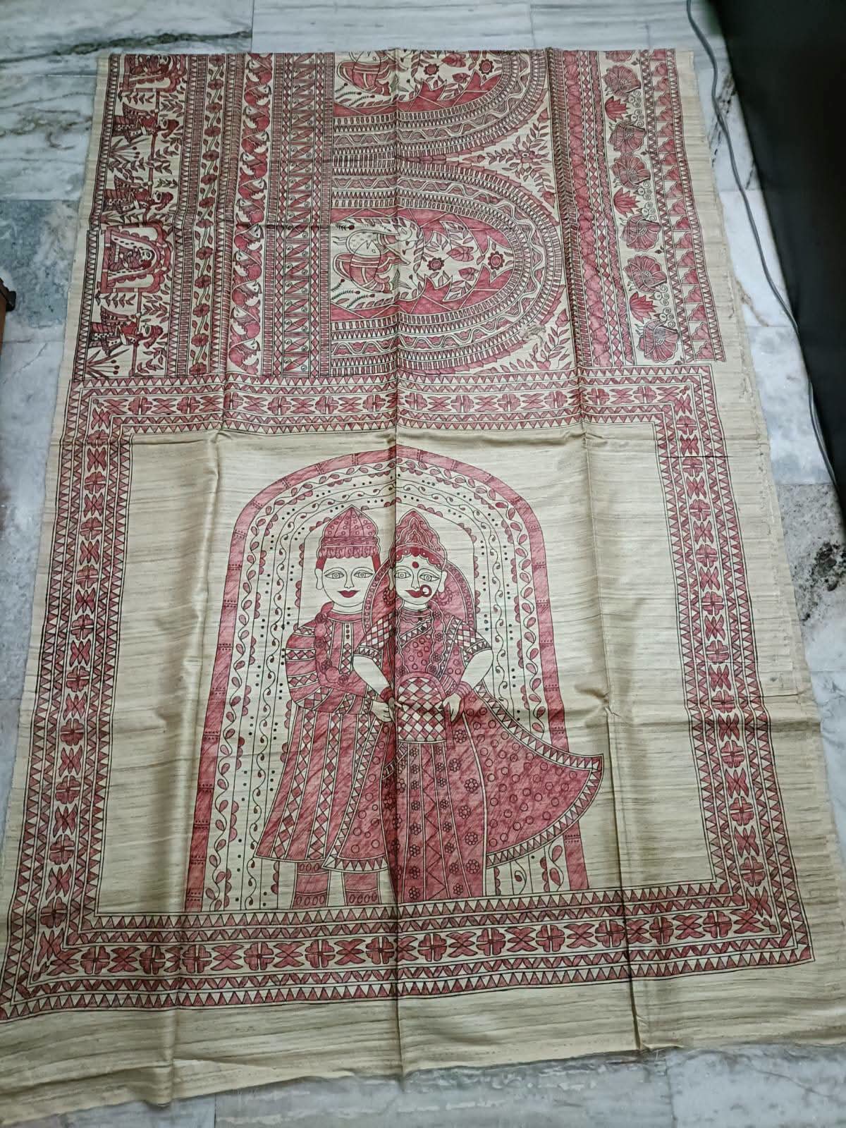Hand painted madhubani on tussar