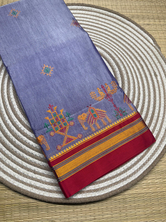 Chandsuja |  Kasuti Work Saree in Mercerised Cotton