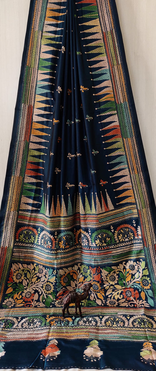 Kamalitha |  Blended silk saree with Kantha Embroidery