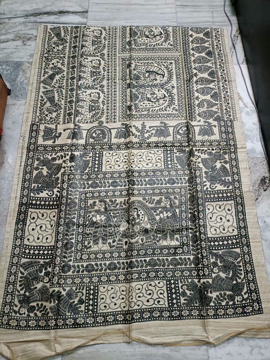 Hand painted madhubani on tussar