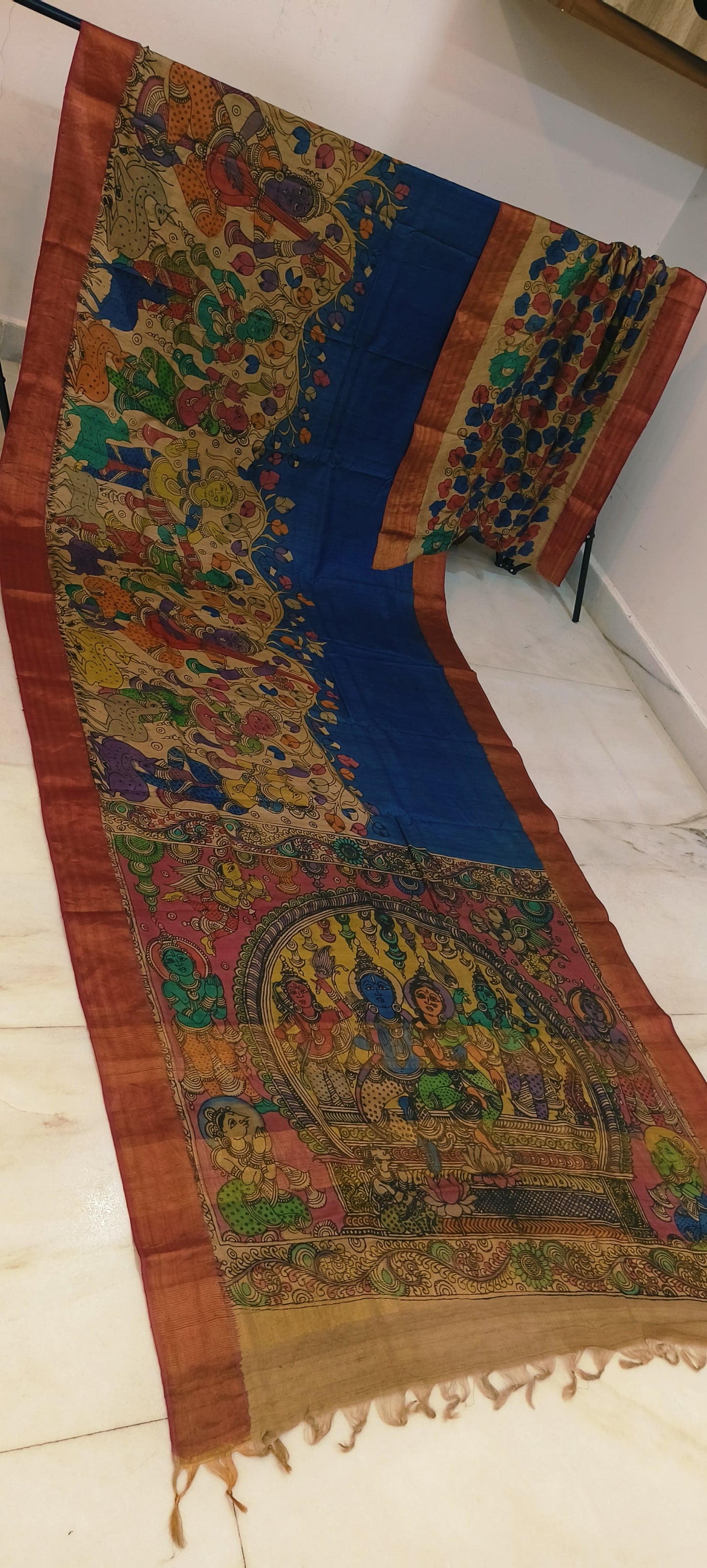 Pen kalamkari on tussar silk
pure desi tussar silk hand painted saree