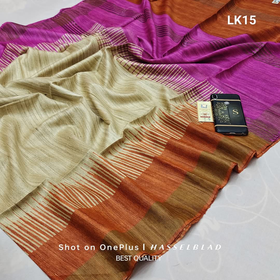 Tunaki | Tussar Ghicha Screen Print Saree