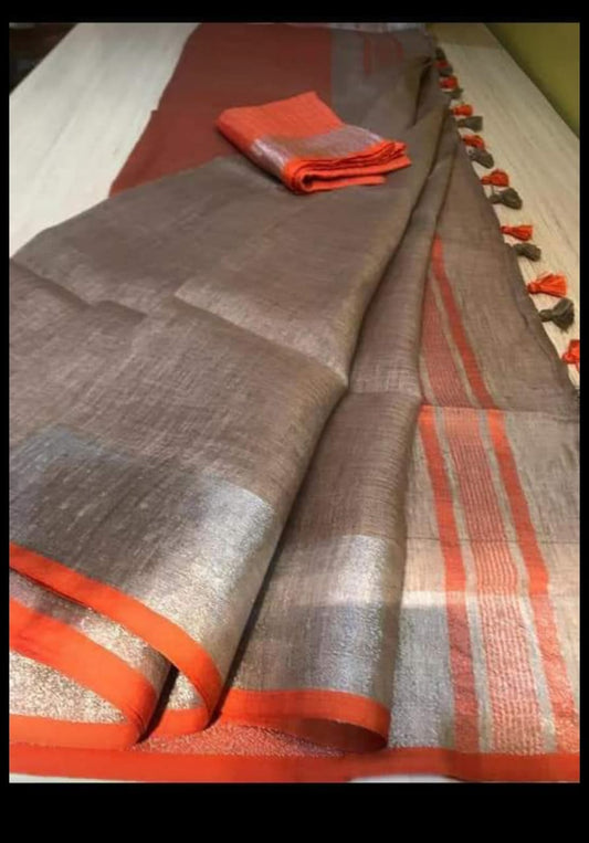 Plain cotton linen sarees