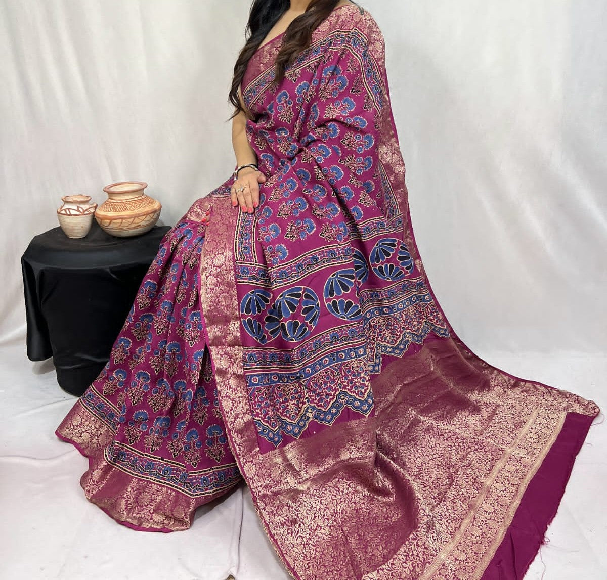 Dovikta | Ajrakh Saree on Dola Silk