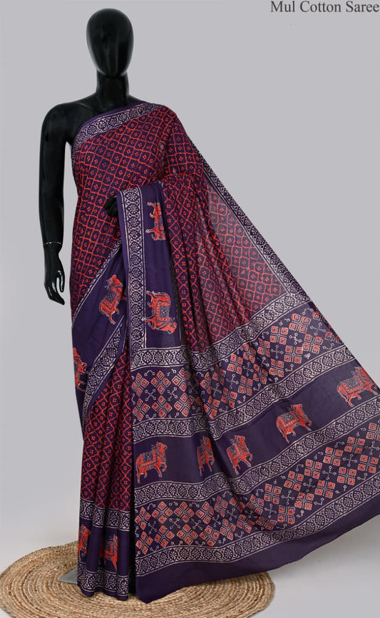 premium Traditional Mulmul CottonBeautiful Pure Soft Mulmul Cotton Sarees available*
Size: 6.30 mtr with blouse 