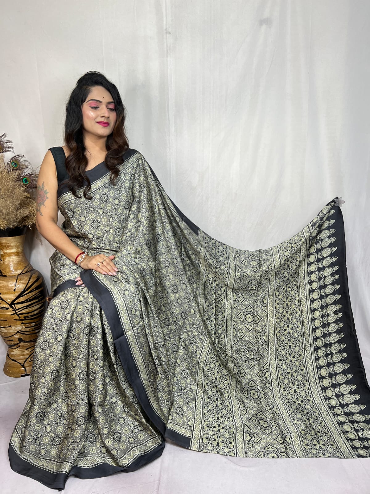 Anjala | Ajrakh Prints on modal Silk