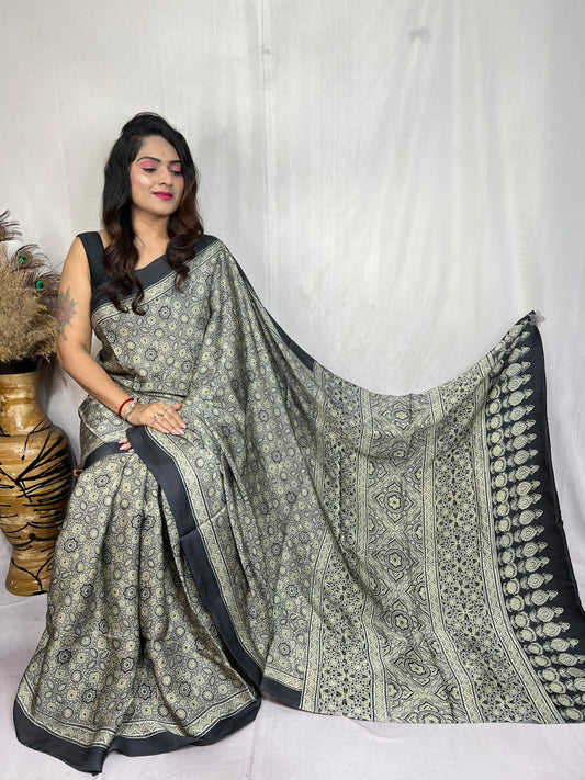 Anjala | Ajrakh Prints on modal Silk