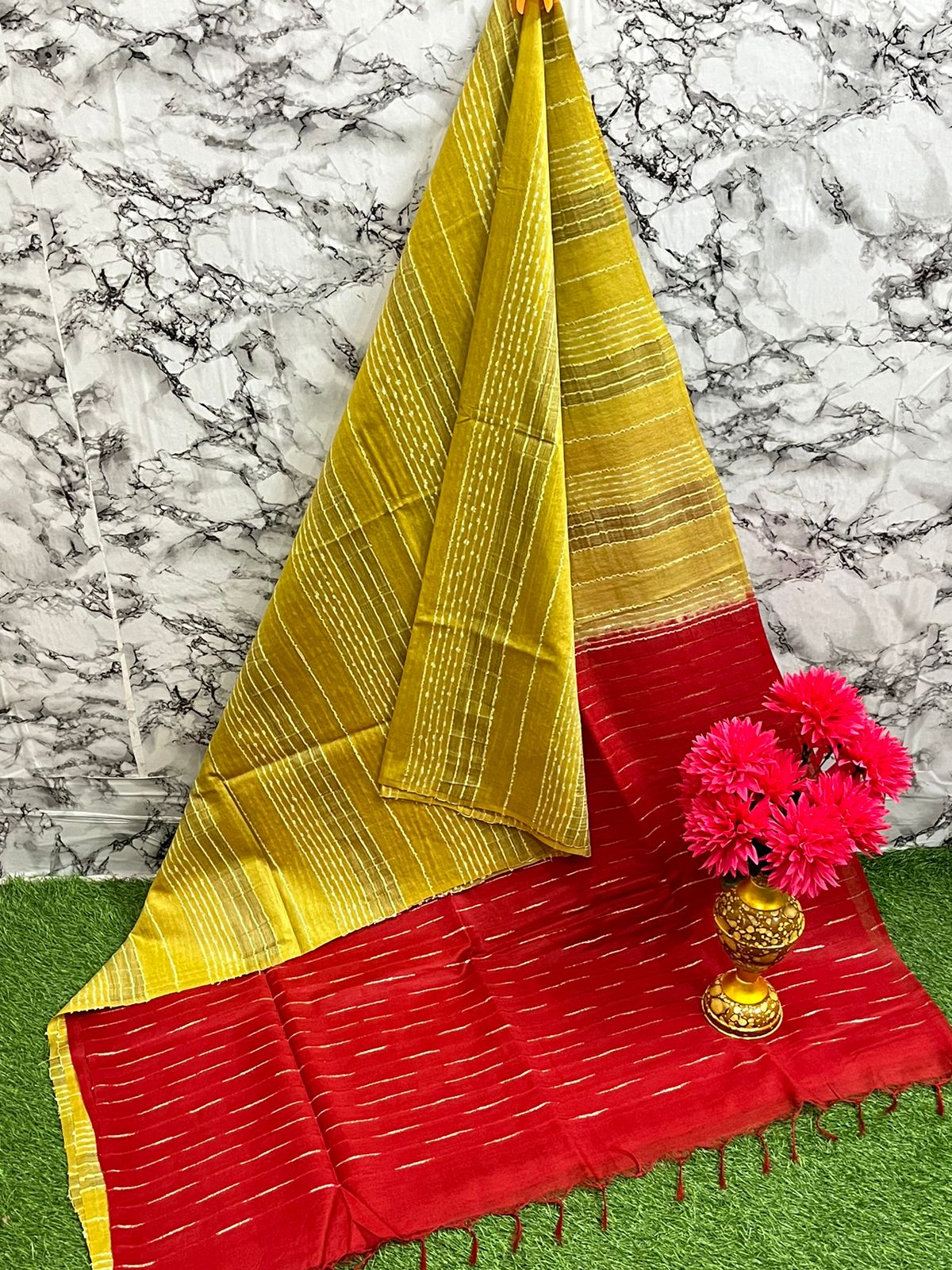 Fabric basbara. Silk. 
Running blouse 
Best quality 👌
All. Colour unlimited available 