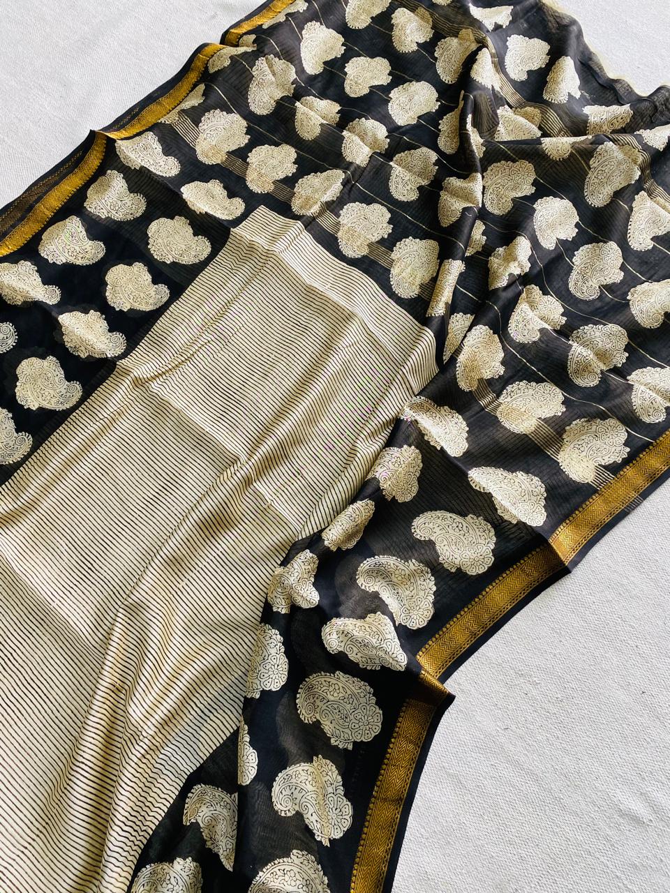 Let’s Wear #ethicallymade✅
🍁Beautifully Crafted Maheshwari Silk Saree  collection🍁
 Specially Designed in Bagru  jahota rapid dabu hand block print
100% Natural Dye
Fabric : Maheshwari Silk 
Length : 5.5 Meters
Blouse Piece : 0.90 Meter
