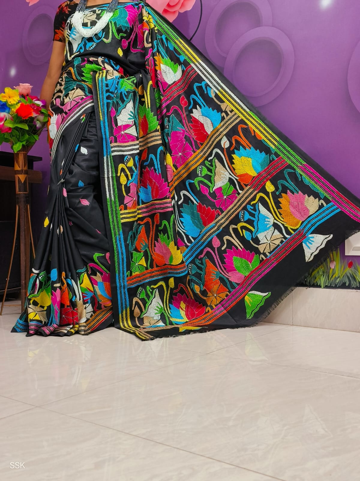 Handmade kantha on blended silk