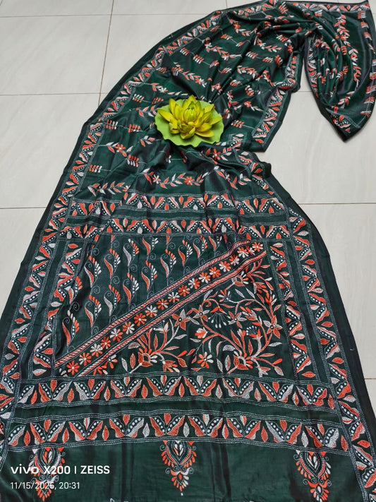 Kalpanaisha |  Blended silk saree with Kantha Embroidery