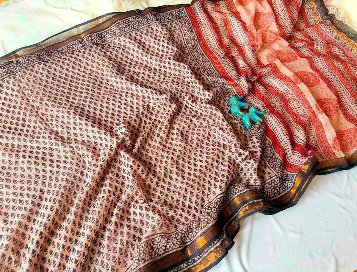 Summer special collection
Vanaspati ajark print

🥻🥻🥻🥻🥻🥻
 Kota saree new collection of Bagru print 
New collection Saree Kota Doriya .
Hand made 
Block print , Dabu print , Bagru print , vaspati print, ajark prijt
Saree length 5.5 mtr
Blouse.  80cm
Hand block printed