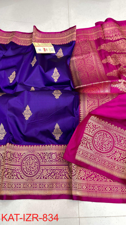 Pure Handloom banarasi KATAN **Checks +Meenakari* SAREE
                *KATAN Checks + Meenakari*
Silk Sarees with antique Jari 
*Rich Pallu
*  Blouse with Border
* Smooth & Soft Fabric