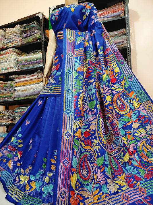 Traditional Shantiniketan hand Kanthastitch saree On 
Belendend bangalore silk Material 
With Kanthastitch Work Bp