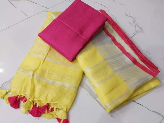 Plain cotton linen sarees