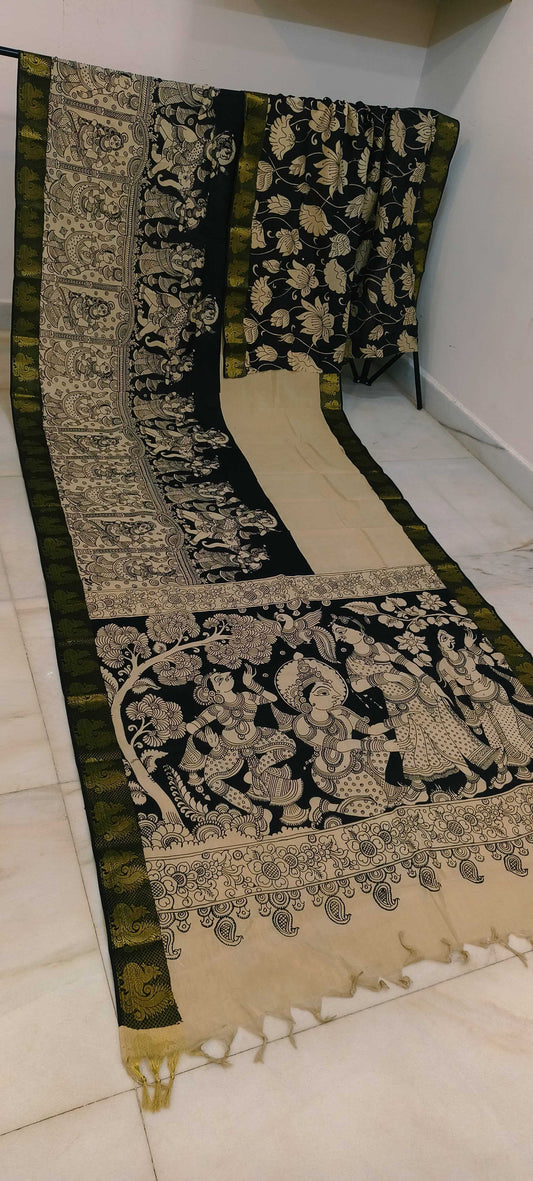 Kalindi | Black and white kalamkari Saree