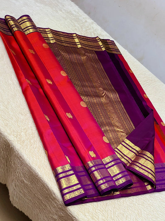 100% pure kanchipuram handwoven quality 1G gap border fancy buttas silk saree