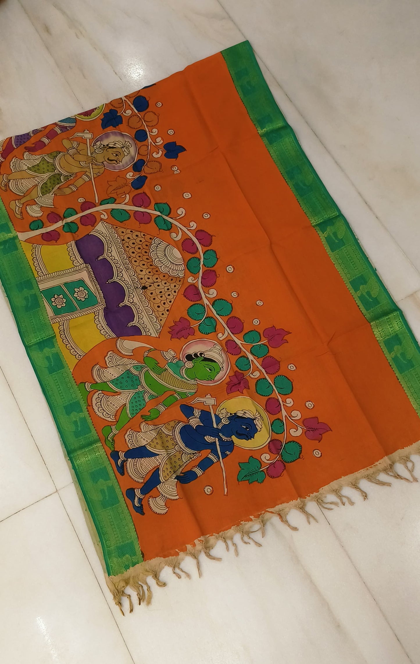 Narani | mangalgiri cotton dupatta with kalamkari work