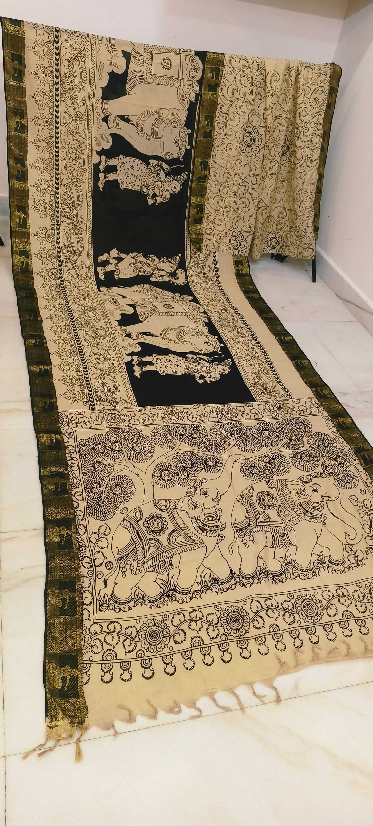 Keshavi | Black and white kalamkari Saree