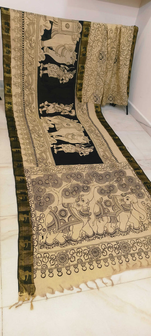 Keshavi | Black and white kalamkari Saree