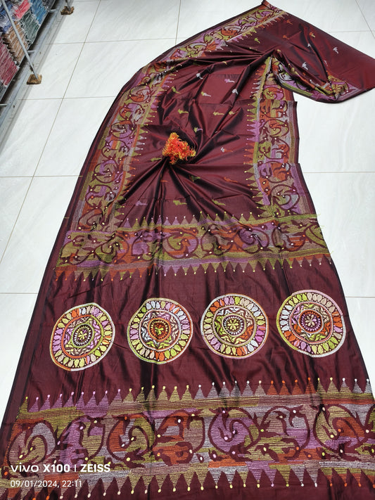 Aarini | Hand Made Kantha Embroidery on Semi Silk