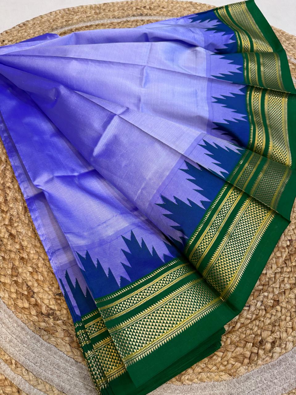 
*Big Temple Border Ilkal*

Exclusive silk ilkal saree 
Pure silk big temple border design superior quality ilkal saree
With contrast blouse 
6.10mtrs length 
Full body pure silk Border, pallu & blouse semi silk 