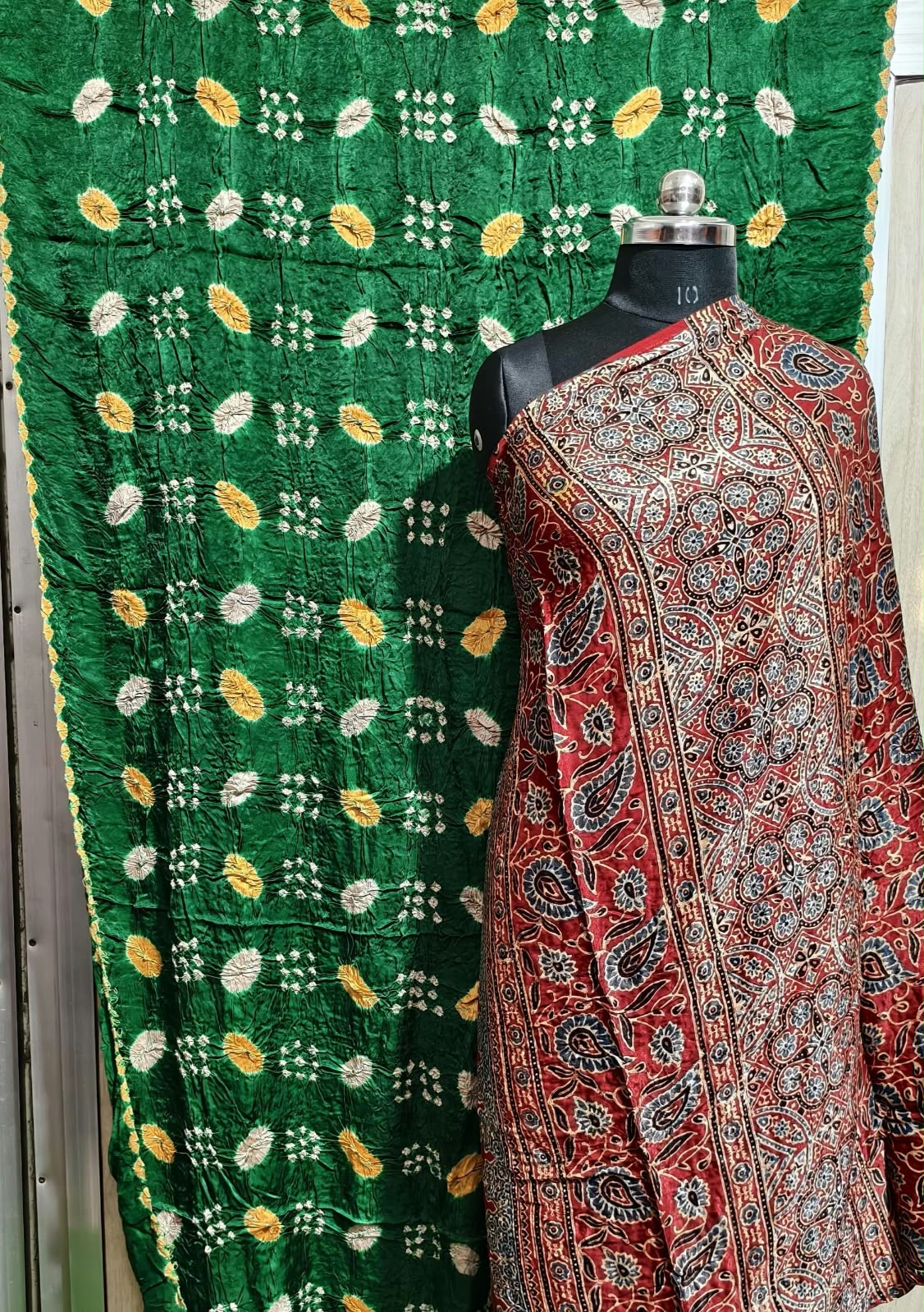 ✨ Pure Modal Silk Ajrakh Shibori saree✨*

*🌸 Premium Natural Dye Ajrakh Hand Block Print with Shibori hand bandhej saree*

*👗 Fabric Details*:

• *saree 6.50 miter . Full cut*..

*⭐ Highlights*

• 100% Premium Quality

• Natural Dye

• Authentic Ajrakh Hand Block Print

• Elegant Shibori Design

• Soft, Comfortable & Rich Finish