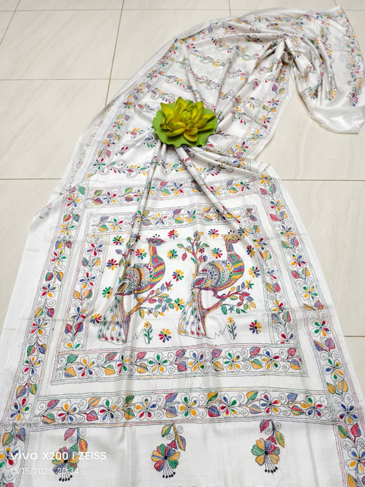 Kairaya |  Blended silk saree with Kantha Embroidery