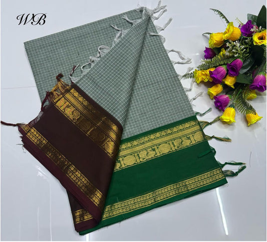 😇 *Kanchi cotton sarees*
🦋 *Pure cotton Sarees*
🎉 *Fancy plain cotton sarees with line  pallu*
🐟 *80 *80 counts*
🧶 *With running blouse*
🦢 *6.20mtrs saree length*