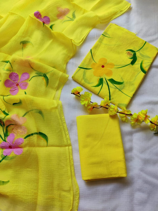 Block printed cotton suit with kota doriya duppta 
Top @ bottom *cotton*
Duptta  *kota doriya*