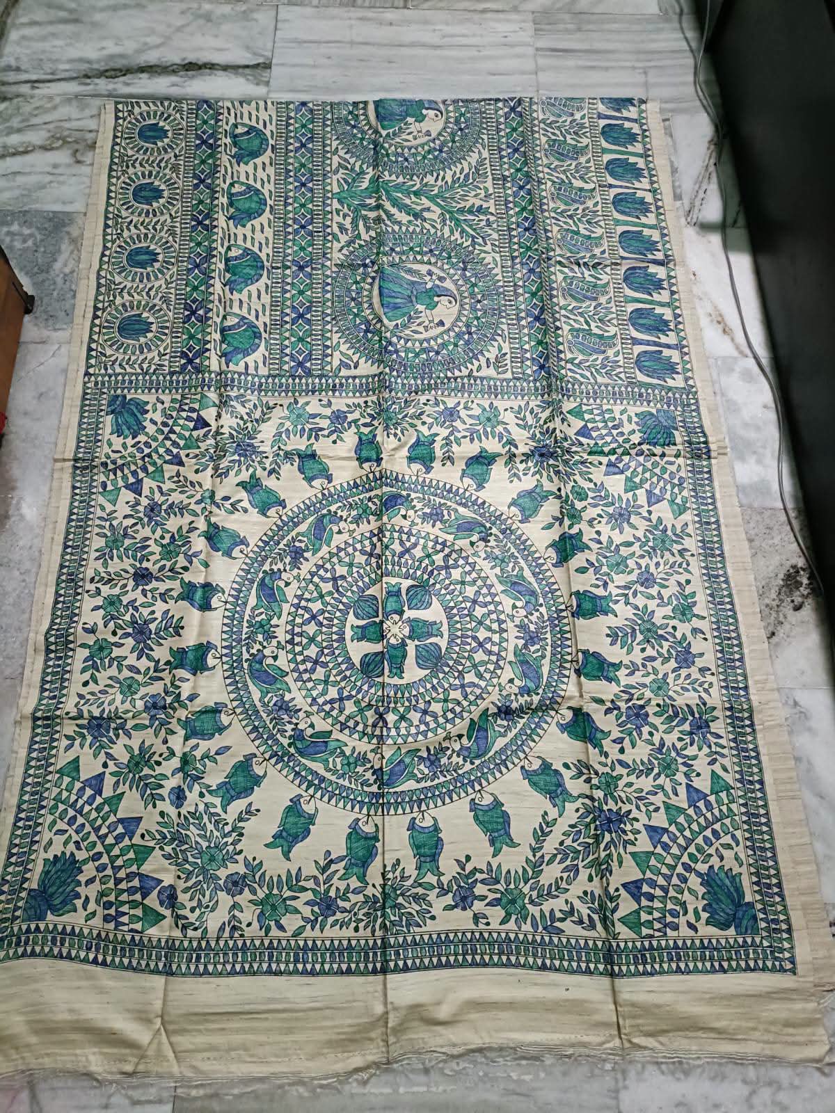 Hand painted madhubani on tussar