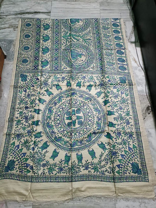 Hand painted madhubani on tussar