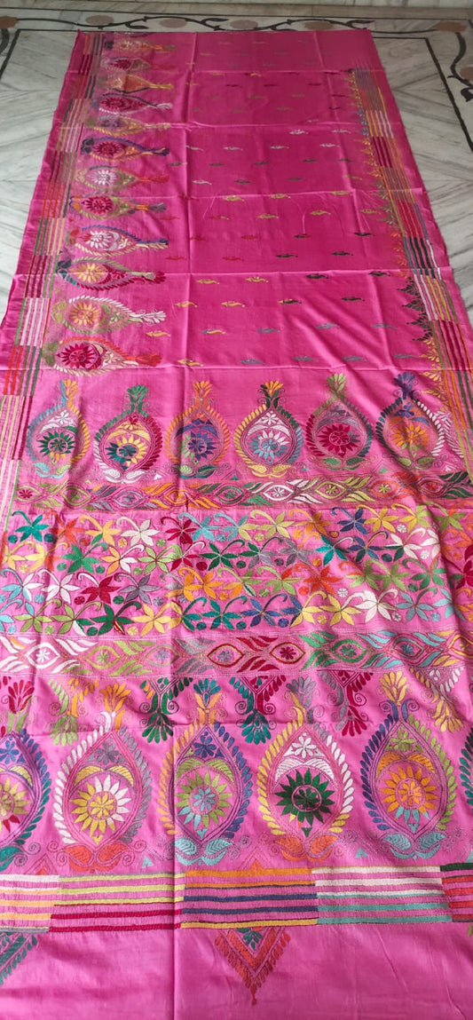 Handmade kantha on blended silk