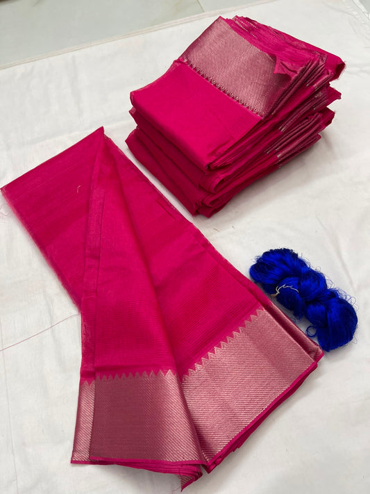 Mangalagiri pattu by cotton
pure handloom big jari border
sarees with running blouse