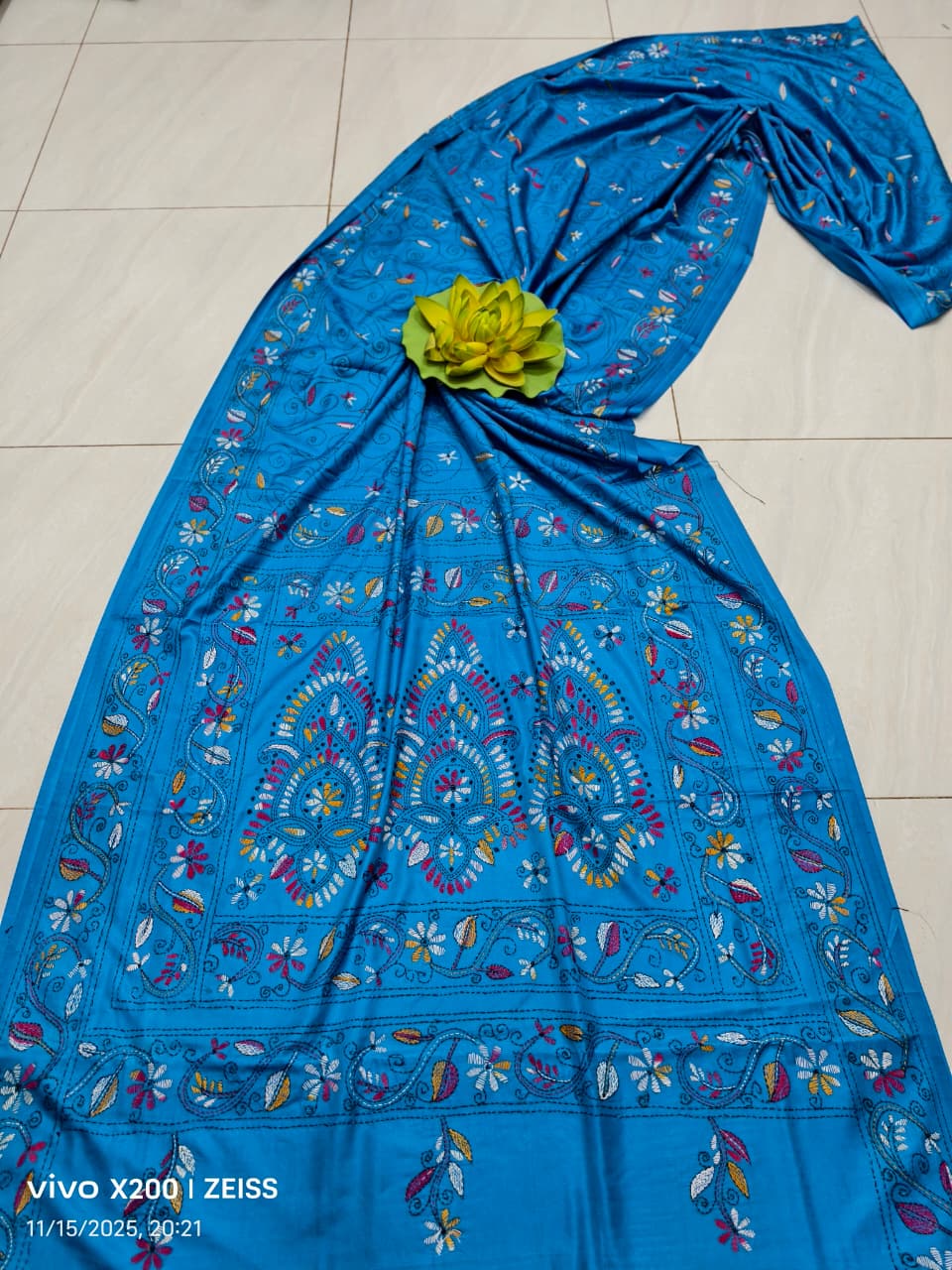 Kajalben |  Blended silk saree with Kantha Embroidery