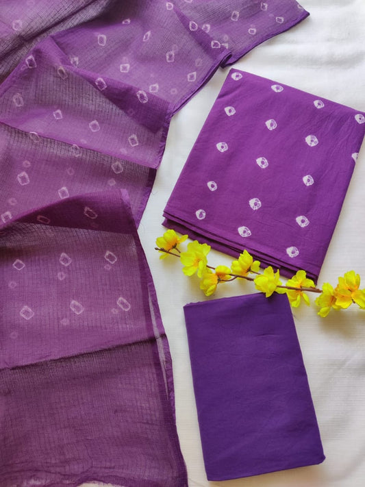 Block printed cotton suit with kota doriya duppta 
Top @ bottom *cotton*
Duptta  *kota doriya*