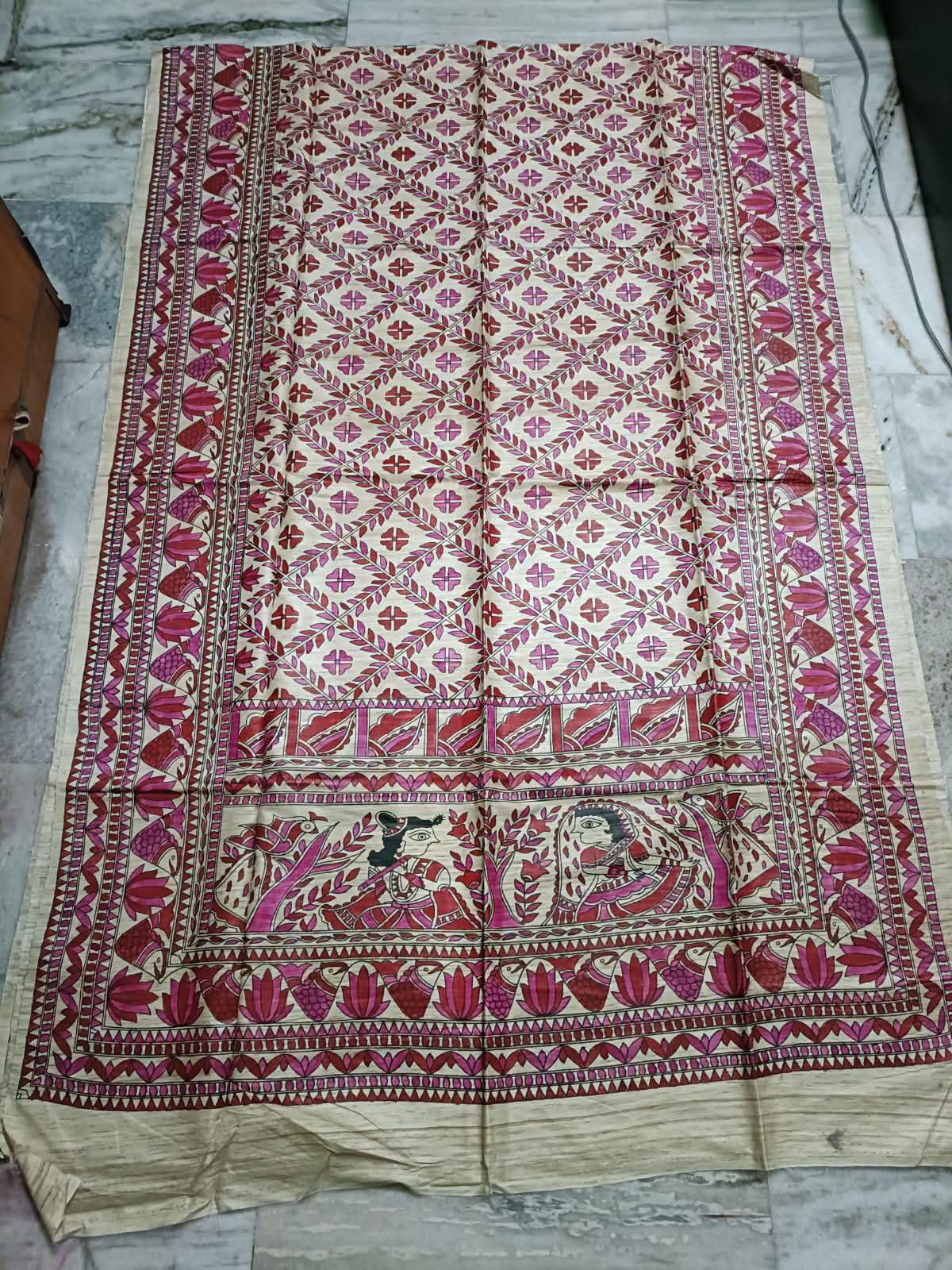Hand painted madhubani on tussar