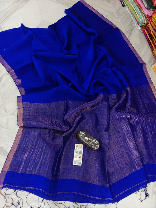 Plain Matka silk saree with zari borders