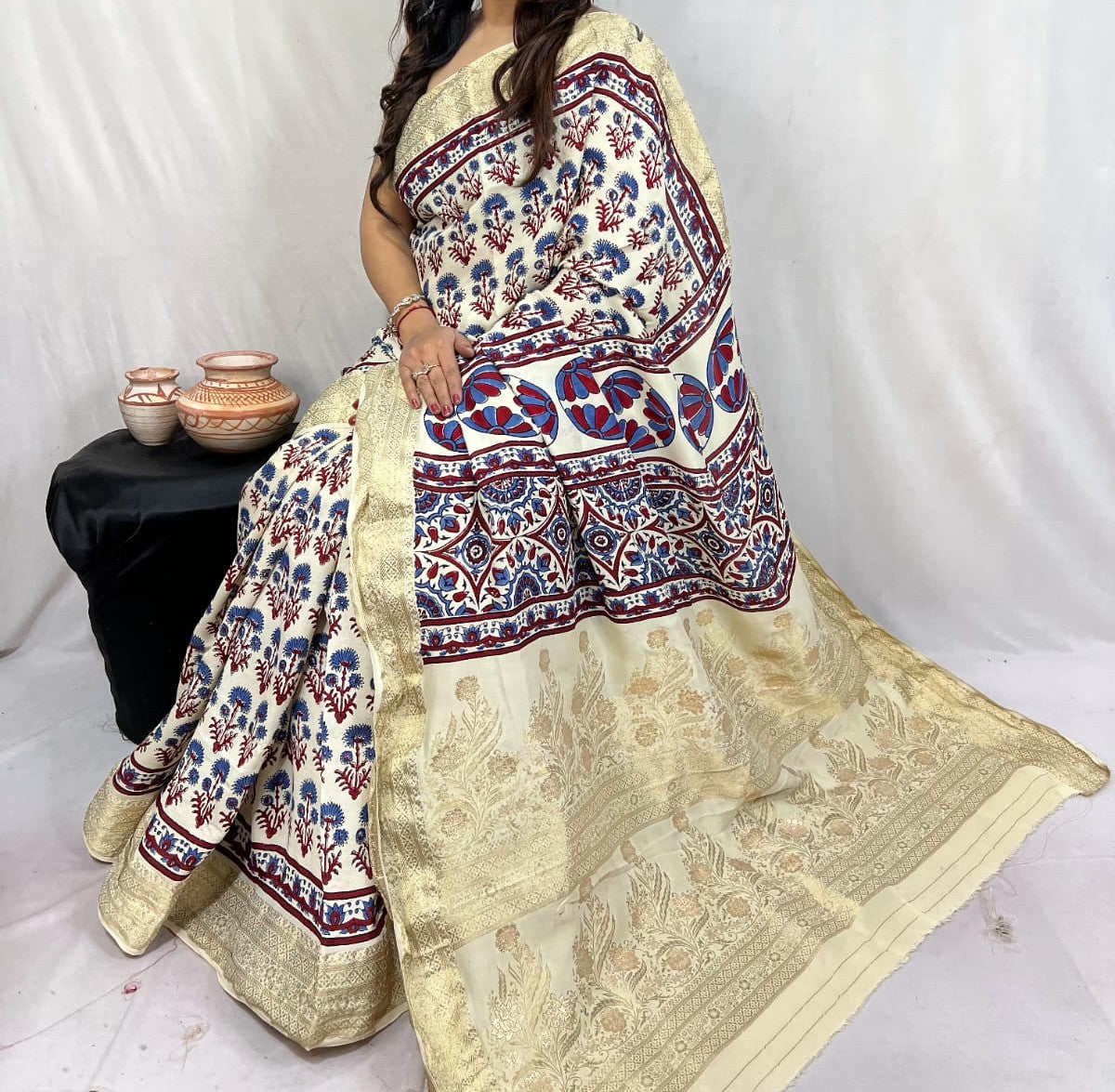 Doshira | Ajrakh Saree on Dola Silk