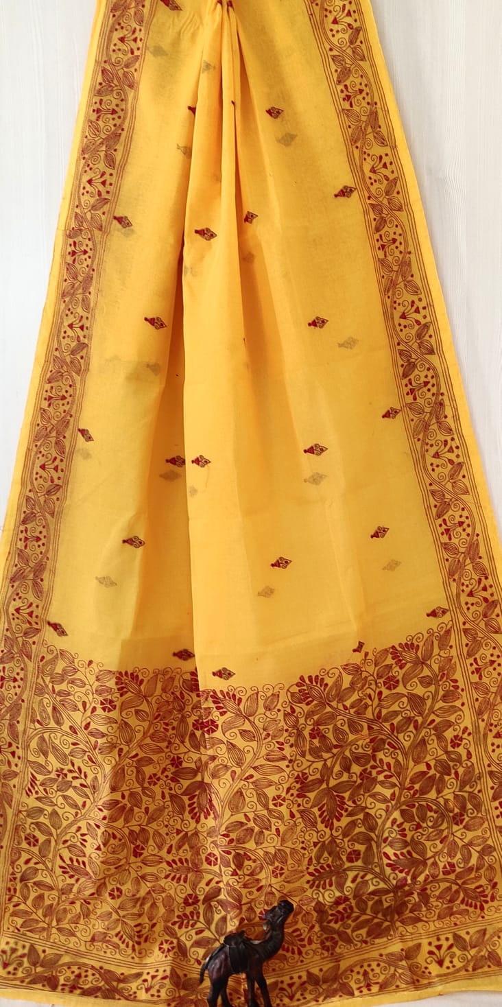 Hand Kantha on cotton pure cotton without blouse piece