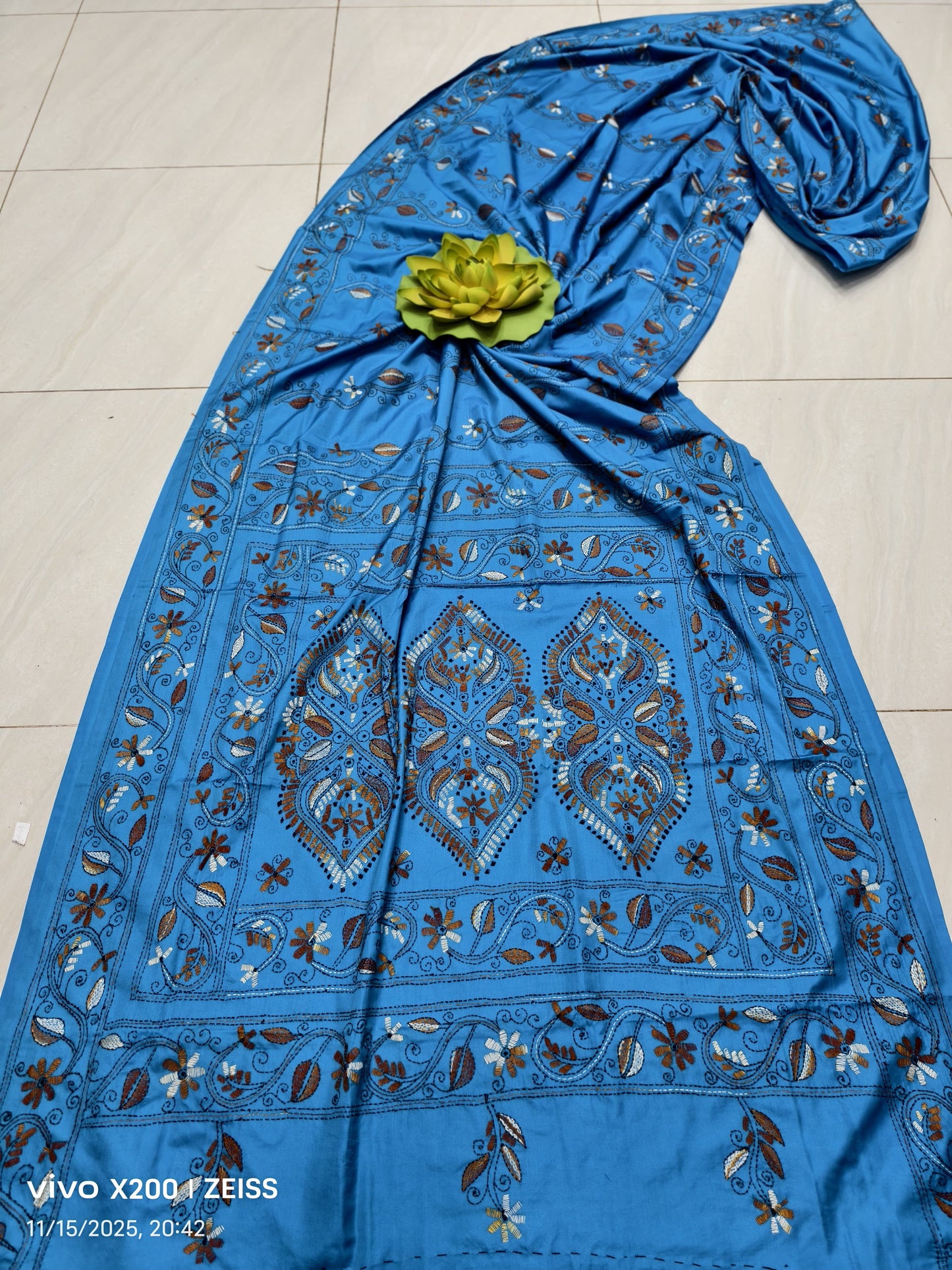 Kajalani |  Blended silk saree with Kantha Embroidery