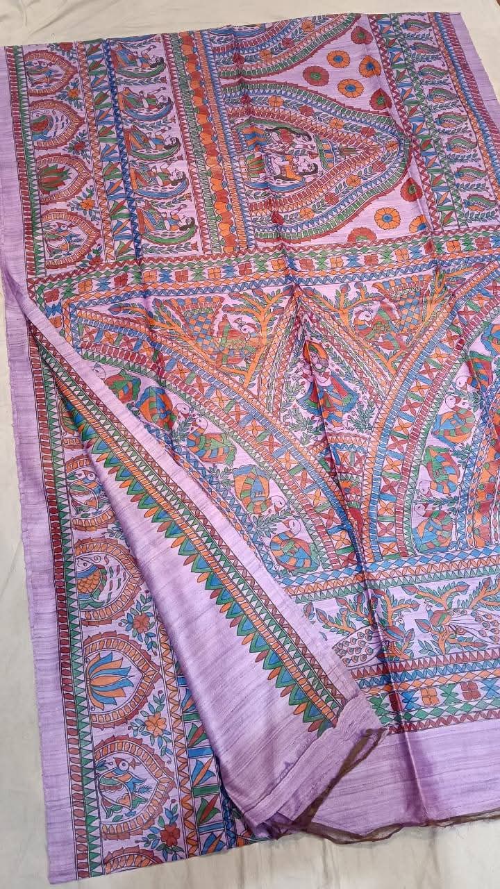 Fabric..Tussar by Ghicha with Beautiful All over Madhubani Hand paintingsilk sarees..
Premium quality and Fast delivery
Length 6.50 meter..Quality will be pure Handloom silk sarees..
