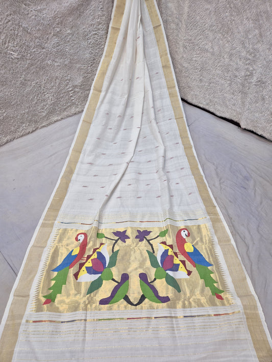 *Yeola cotton paithani*
Pure cotton 
Handloom saree
Patta border 
Running blouse 
Shoulder butta 