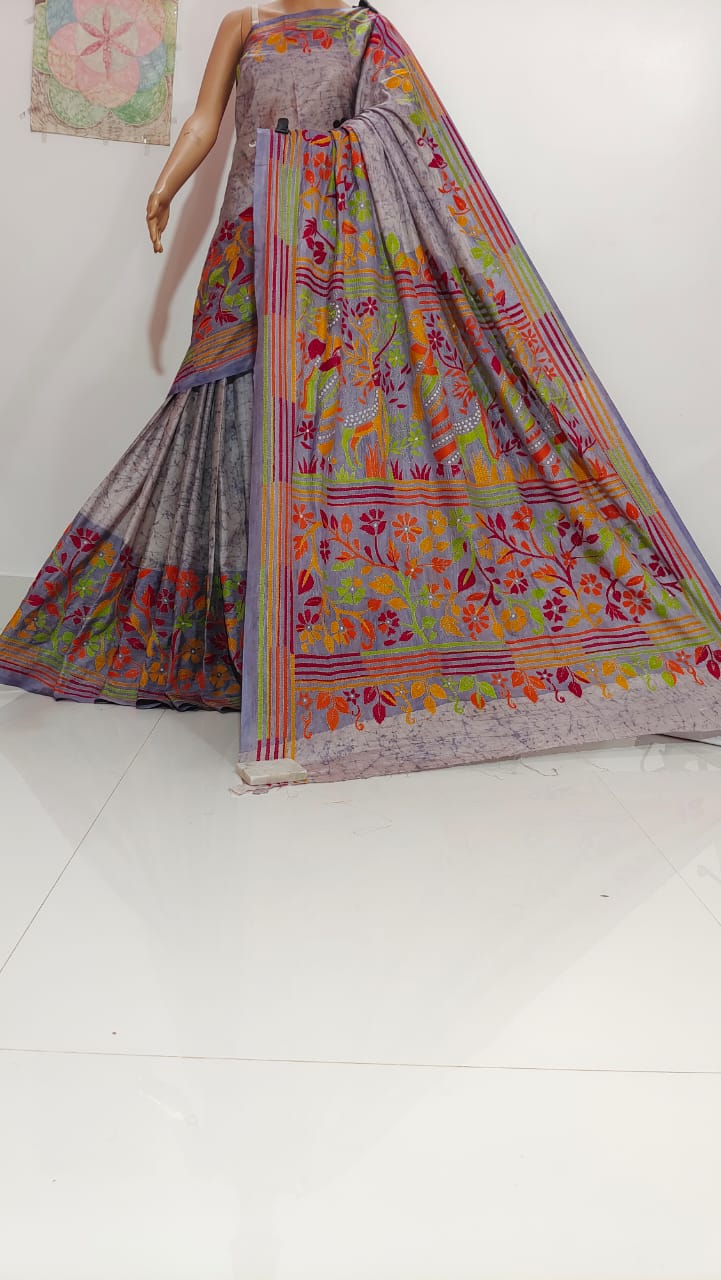 Deepal | Hand Made Kantha Embroidery on Semi Silk