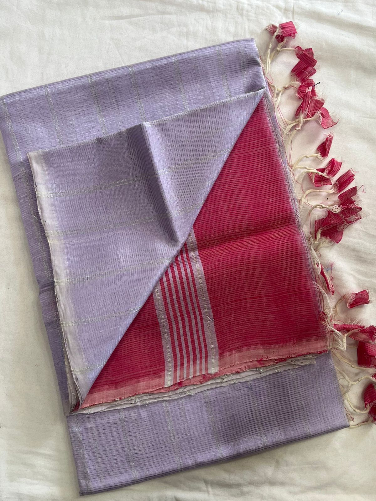 **Material **:- Mangalagiri handloom pattu by cotton 

**Model **:- all-over zari lines model sarees 

Contrast zari lines pallu & blouse