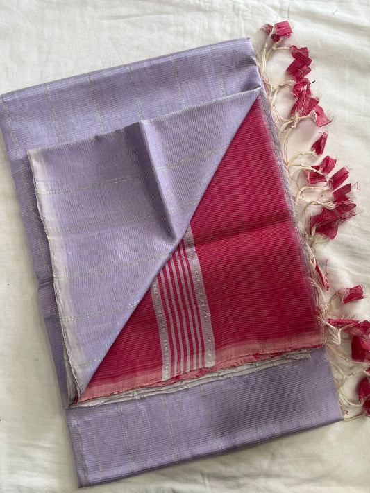 **Material **:- Mangalagiri handloom pattu by cotton 

**Model **:- all-over zari lines model sarees 

Contrast zari lines pallu & blouse