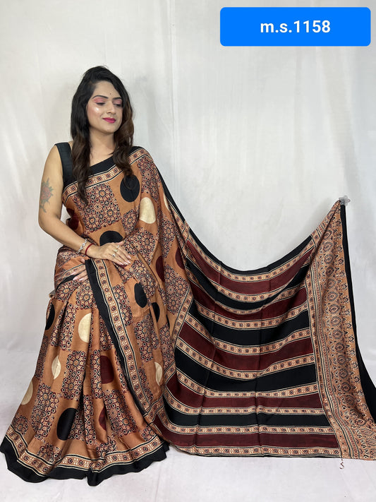 Aashka | Ajrakh Prints on modal Silk