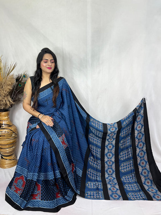 Aalia | Ajrakh Saree on Modal Silk