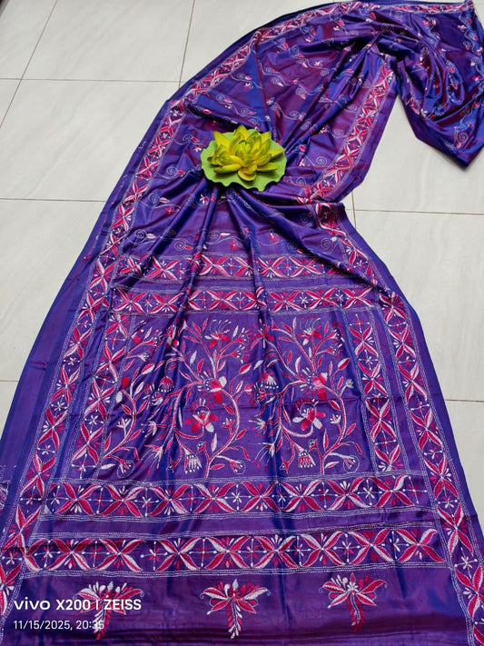 Kairaini |  Blended silk saree with Kantha Embroidery